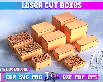 Unterschiedliche Größe mit Klappdeckelboxen Laser Cut Bundle, Laser Cut Box, Aufbewahrungsbox Digitale Dateien, Dekorative Geschenkbox mit verschiedenen Mustern