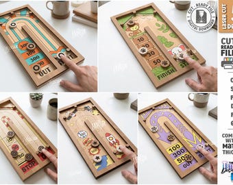 Jeu de rondelles en bois SVG - jeu de société rapide fichier découpé au laser - jeu de famille pour enfants cadeau jeu de hockey Glowforge