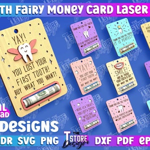 Fee Geldkarte Lasercut, Zahnfee Geldhalter Bundle, 3D Magie Spardose Lasercut, Kinder Banknotenhalter, Kinder Geldgeschenk Bargeld Halter
