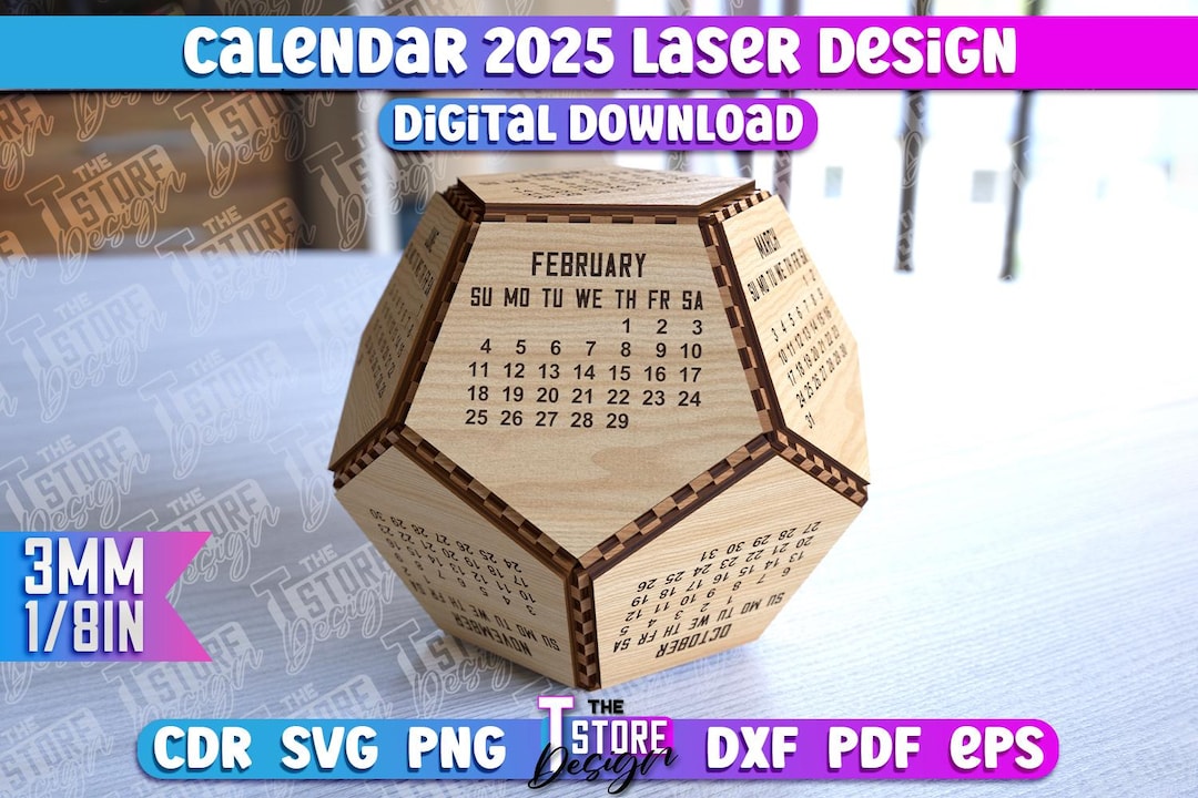 Calendar Laser Cut SVG Bundle Home SVG Design Laser Cut Files 2025 Calendar Dodecahedron Etsy
