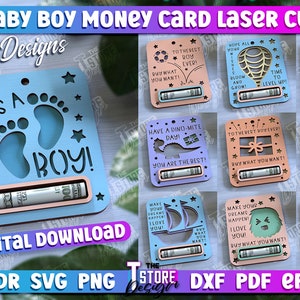 Baby Geld Karte Lasercut Bundle, Es ist ein Junge Geldhalter, 3d Kinder Spardose Lasercut, Kinder Banknotenhalter, Geldgeschenk Bargeld Halter