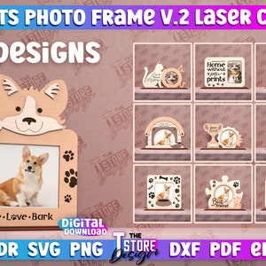 Pets Photo Frame Laser Cut Bundle | Dog Photo Frame SVG Design | Cat Laser Cut Files | Personalized pet frame | CNC Files