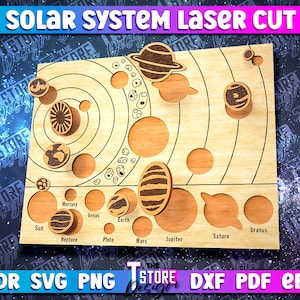 Puzzle éducatif découpé au laser | Puzzle laser du système solaire | Casse-tête Montessori | Espace svg | Planètes découpées au laser | Outils pédagogiques