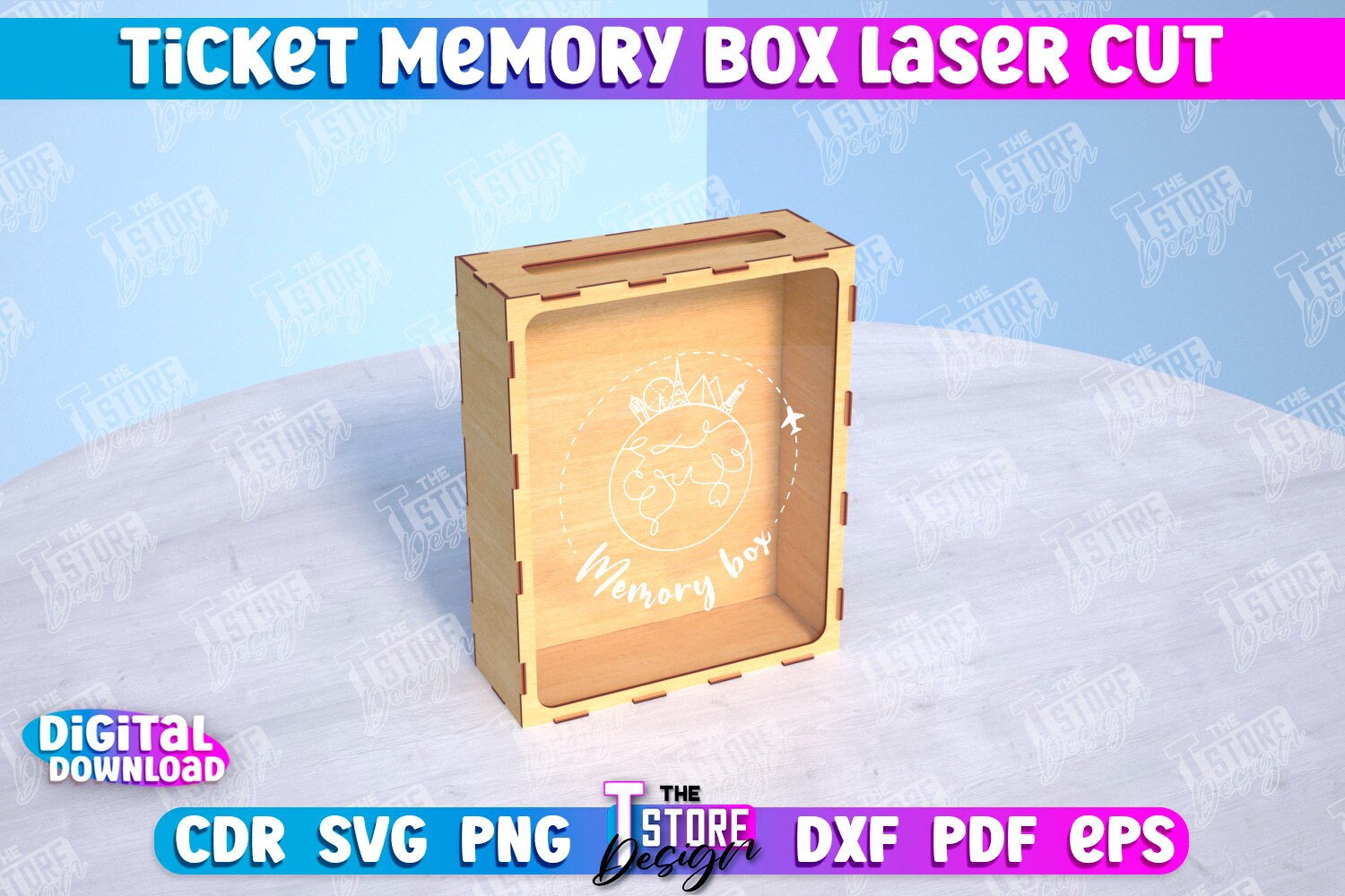 チケットメモリーボックスレーザーカット、パーソナライズされた