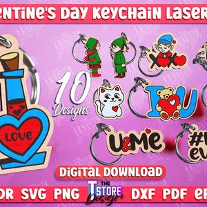 Valentine&#39;s Day Keychains Bundle, Matching Keychains Laser cut, Couple Keychains Laser Cut Design, Friendship Keychains Laser cut bundle