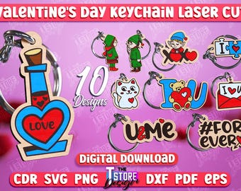 Paquete de llaveros para el día de San Valentín, llaveros a juego cortados con láser, diseño de llaveros de pareja cortados con láser, paquete de llaveros de la amistad cortados con láser
