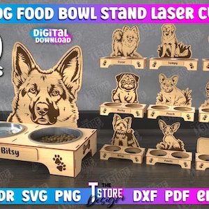 Dog Food Bowl Stand Laser Cut Bundle, Pet Bowls Stand Lasercut, Pet Feeder Stand, Personalized pet food bowl stands, dog feeding station svg