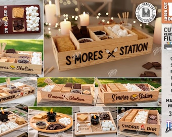 S'mores stationsbrickor laserskurna paket, mores festdekor, smores lägereldslådor, campingstation svg, träbrickor svg, stationseldstad