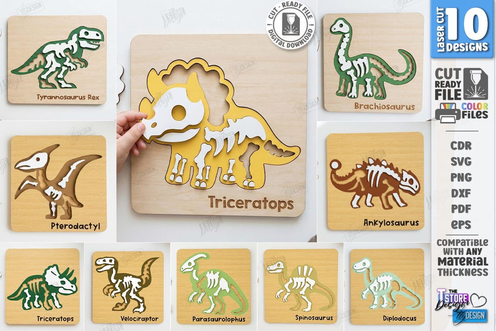 3d Wooden Kids Dinosaur Puzzles Laser Cut Bundle, Dino Puzzle Set ...