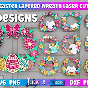 Easter bunny wreath lasercut bundle, happy easter svg, easter wreath svg, round easter layered wreaths lasercut, spring home decor