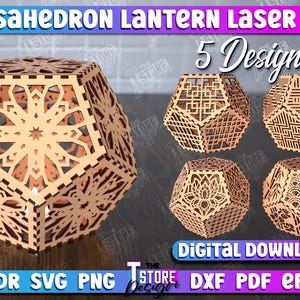 Icosahedron Lantern lasercut bundle, wood triangle shadow lamp, Tea light candle holder, 3D Wooden Lanterns, Icosahedron Lantern, Home Decor