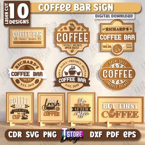 Coffee Bar Signs Laser Cut Bundle, Coffee Bar Wall Art, Coffee Quotes SVG, Coffee Wall Hangers, Coffee Mug, Welcome Sign SVG, Kitchen Decor