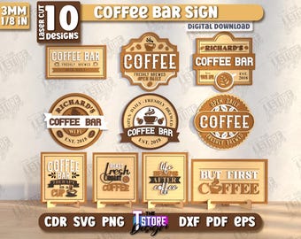 Coffee Bar Signs Laser Cut Bundle, Coffee Bar Wall Art, Coffee Quotes SVG, Coffee Wall Hangers, Coffee Mug, Welcome Sign SVG, Kitchen Decor