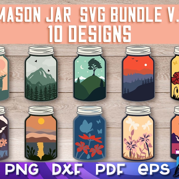 Mason Jar SVG Bundle | Paper Crafts | Layered Mason Jar  SVG | Mason Jar Design v.1