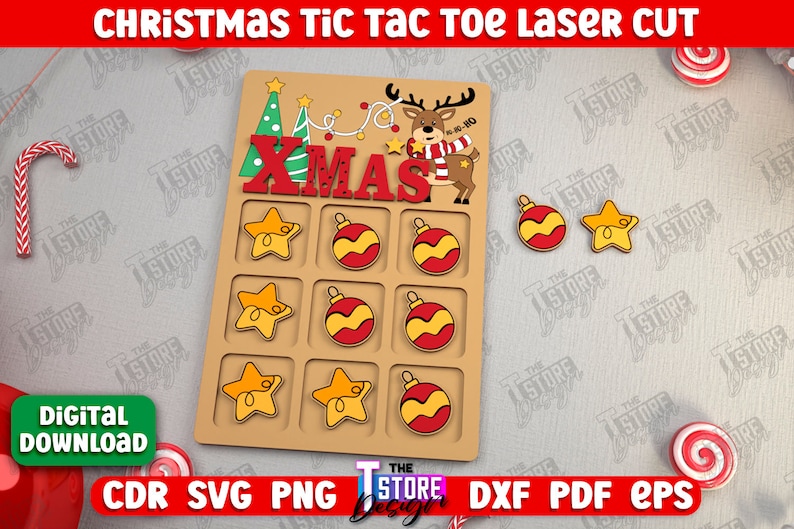 Christmas Tic Tac Toe Laser Cut Bundle, Tic Tac Hohoho SVG, Christmas Tic Tac Toe File