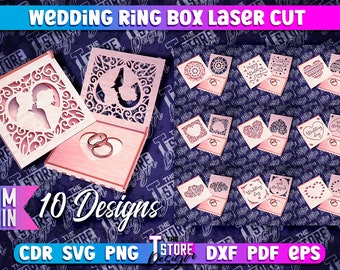 Wedding Ring Box Laser Cut SVG | Wedding Ring Holder SVG Design | Wedding Laser Cut Files