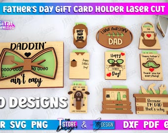 Father's day gift card holders lasercut bundle, 3d gift card holder laser cut, mustache card holder, happy fathers day svg, dad quotes svg