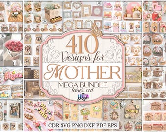 Paquete mega cortado con láser para el Día de la Madre 410, canasta de regalo de flores para mamá, marco de fotos, decoración del hogar, noria, tarjeta de regalo, ramo de flores
