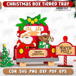Weinachten Tiered Tablett Laser geschnitten, Weihnachten austauschbares Zeichen svg, personalisierter Weihnachts-LKW, Weihnachtsgeschenk Aufbewahrung, Santa Claus Tier Tablett svg