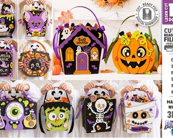Halloween Treat Basket SVG - Trick Or Treat Candy Bucket - Laser Cut Candy Holder - Kids Halloween Basket - Glowforge svg