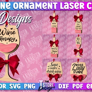 Wine Ornaments Laser Cut SVG | Wooden Wine Ornament SVG | Alcohol Ornament | Wine QuotesLaser Cut | Engraving SVG v.2