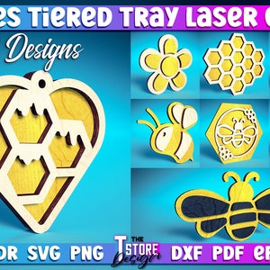 Bijen gelaagde lade laser gesneden SVG bundel | Zomer gelaagde lade SVG ontwerp | Lasergesneden bestanden