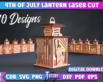 4th of July Lantern Laser Cut Bundle | Patriotic Candle holder 3D  Laser Cut | Independence Day Tea Light Lantern | Memory Day Wood Lantern