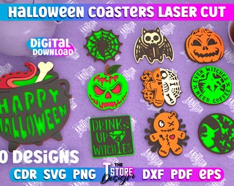 Halloween Coasters Laser Cut Designs, 3D Halloween Bundle, Halloween Coaster, Template Coaster, Halloween Party, Haunter House, CNC File