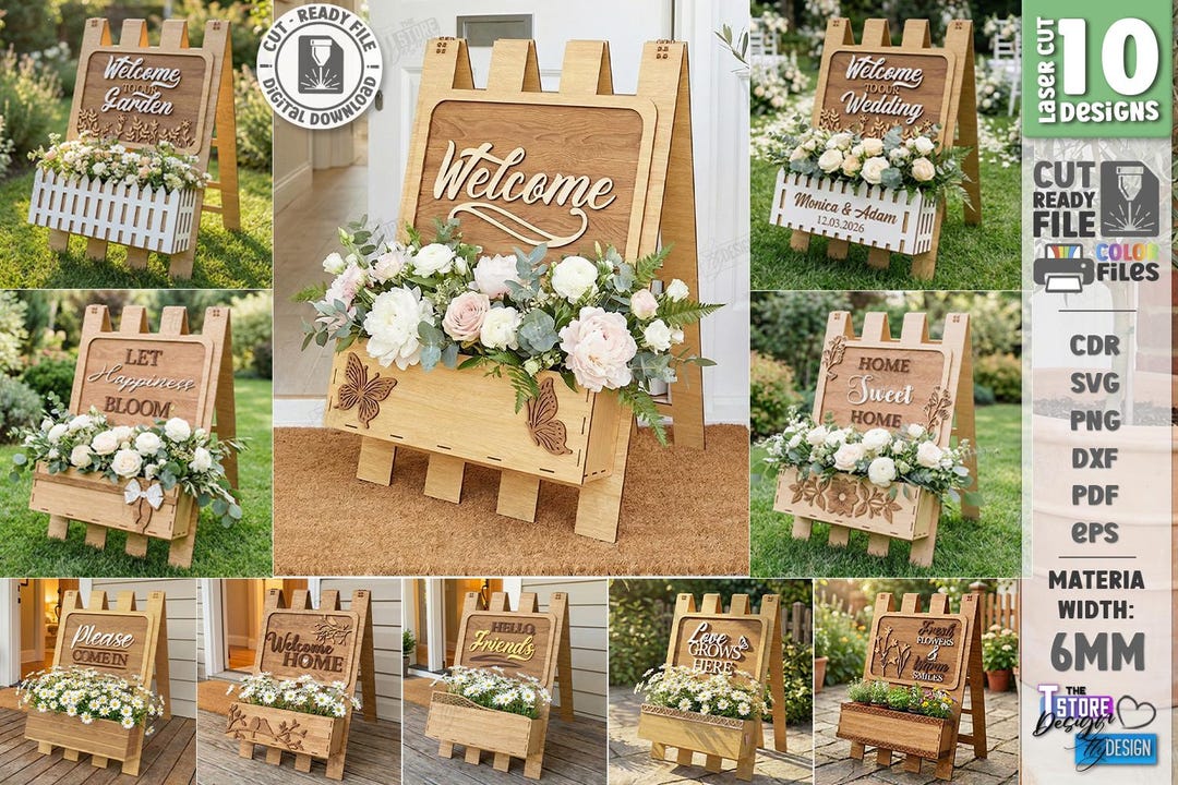 3d A-frame Welcome Signs Laser Cut Bundle, Garden Standing Sign Svg ...