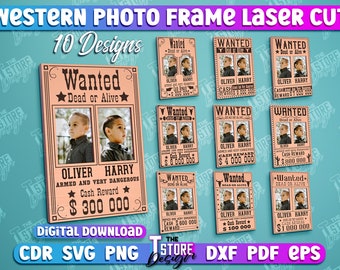 Western Fotorahmen Laser Cut Bundle, Steckbrief Fotorahmen Laser geschnitten, Western Cowboy Fotorahmen, 3D Laserschnitt, Cnc-Datei, Cowboy Zeichen svg
