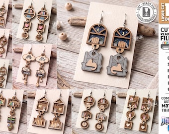 Book Lover Earrings SVG - Laser Cut Wooden Earrings - Bookish Jewelry Library Earrings - Reader Gift svg