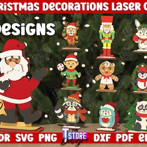3D Wooden Christmas Characters Laser Cut Bundle, Layered Wooden Standing Decor laser cut, Santa Claus svg, Xmas elf, Christmas shelf sitter