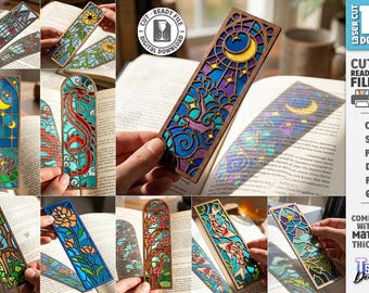Stained Glass Bookmark SVG - Laser Cut Wooden Bookmark - Floral Celestial Animal Book Lover Gift - Reading Accessory svg