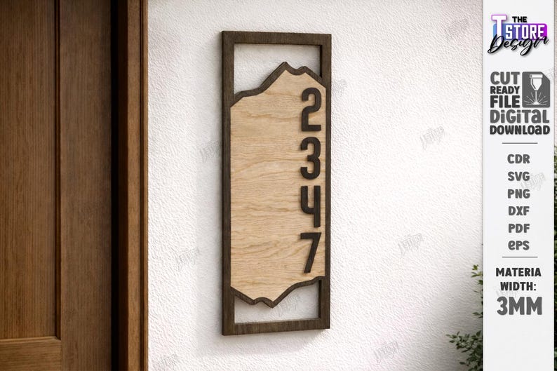 House Number Sign SVG - Laser Cut Address Plaque With Planter Box ...