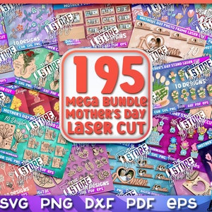 Mega paquete de corte láser del Día de la Madre / 195 diseños de corte láser del Día de la Madre Feliz / 3D mamá corte láser SVG / Llavero del Día de la Madre / Paquete enorme