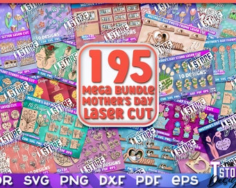 Mother's Day Lasercut Mega Bundle | 195 Happy Mothers Day Lasercut Designs | 3D Mom Laser Cut SVG | Mother's Day Keychain | Huge Bundle