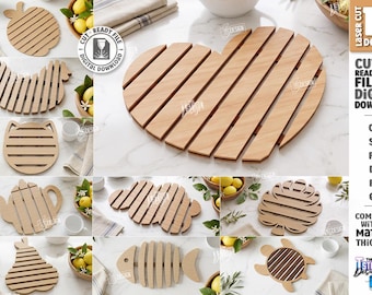 Wooden Trivet SVG - Laser Cut Kitchen Hot Pad - Farmhouse Pot Holder - Animal And Fruit Trivet - Kitchen Decor svg