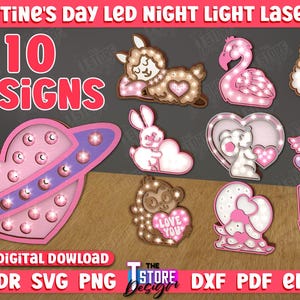 Paquete de luz nocturna LED de madera para niños del Día de San Valentín, caja de luz LED con animales 3D cortada con láser, lámpara de luz nocturna de San Valentín cortada con láser, decoración de habitación para niños