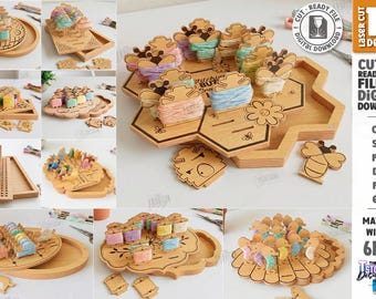 Kreuzstich Organizer SVG - Laser geschnitten Garnspulenhalter Tablett - Stickgarn Aufbewahrungsbox Geschenk für Mama Oma - Craft Tool Glowforge