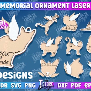 Cat Memorial Ornament Lasercut Bundle | Pet Memorial Ornament SVG Design | Pet Loss Gift | Cat Memorial  Gift | In Loving Memory Lasercut