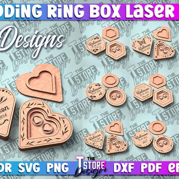 Boîte à alliances découpée au laser SVG Bundle | Porte-bague de mariage SVG Design | Fichiers découpés au laser de mariage