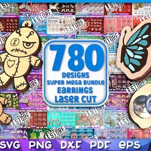 Ohrringe Laser Cut Mega Bundle | 780 Ohrring Laser Cut Designs | Ohrstecker mit Gravur | CNC-Dateien | Super Mega Bündel | Bestseller
