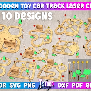 Wooden toy car tracks bundle, 3d puzzle road track laser cut, road traffic signs svg, kids lasercut, race track, Wooden auto track system