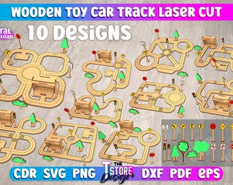 Wooden toy car tracks bundle, 3d puzzle road track laser cut, road traffic signs svg, kids lasercut, race track, Wooden auto track system
