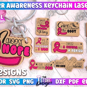 Cancer Awareness Keychain Laser Cut Bundle, Healthcare Keychain Lasercut, Breast Cancer Keyring, Cancer Awareness Ribbon, Mental Health SVG