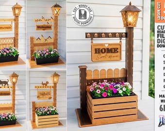 Bundle découpé au Laser de jardinière de bienvenue en bois de grange 3D, jardinière de bienvenue de jardin SVG, lanterne décorative post signe, support de jardinière de clôture de jardin