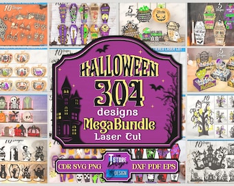 3d Halloween laser cut mega bundle, Halloween 304 laser cut designs, candy box, gothic svg, Happy Halloween sign laser cut, coffin laser cut