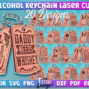 Alcohol Keychain Laser Cut Bundle  | Laser Cut SVG Bundle | CNC Files