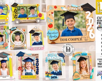 Graduation Photo Frames Laser Cut Bundle, Kindergarten Picture Frame 2026 - 3D Wooden School Memory Gift - Kids Photo Display