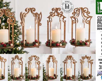 Hanging Candle Holder SVG - Laser Cut Wooden Lantern - Christmas Candle Decor - Decorative Hanging Luminary svg